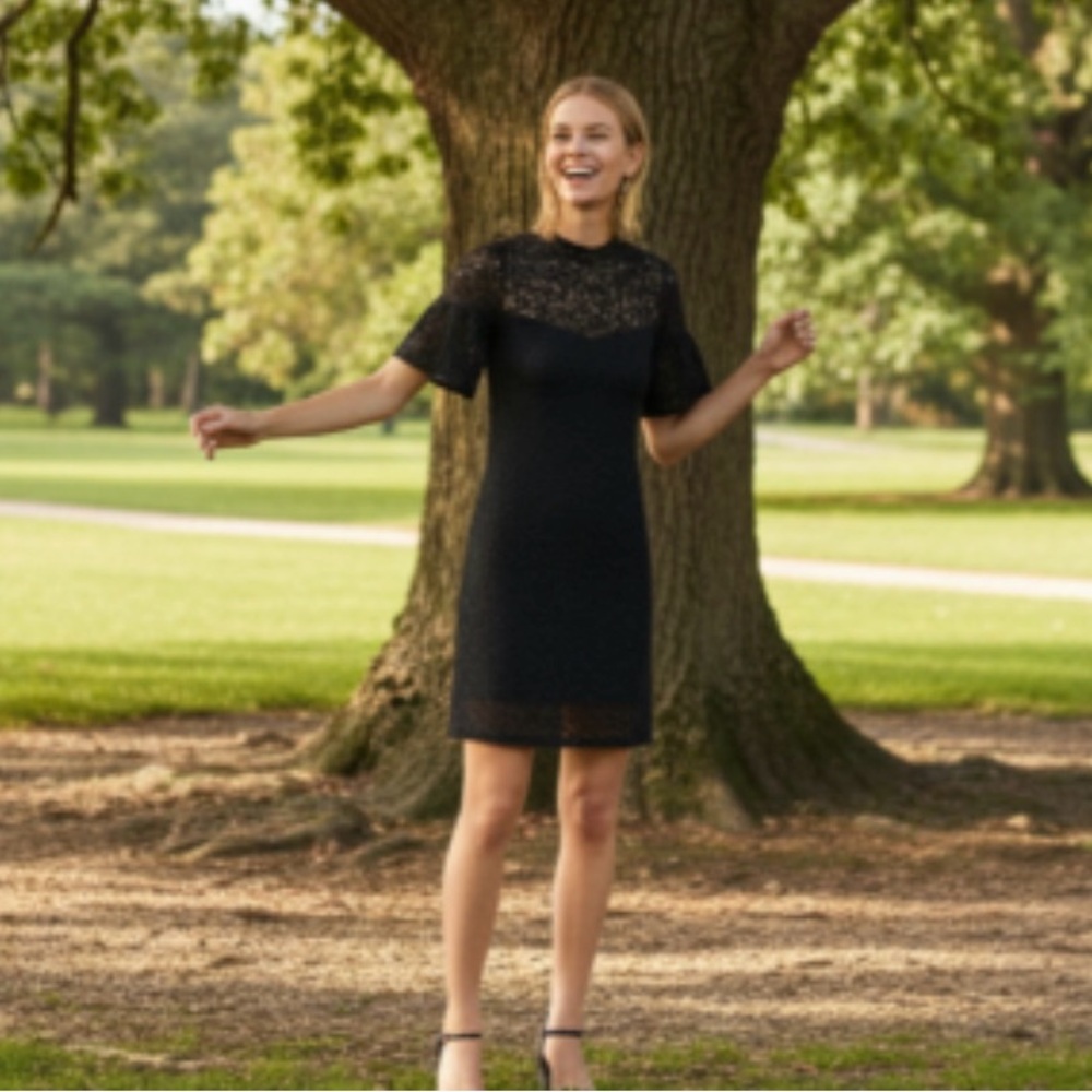 Nightcap Black Sheath Mini Dress with Flutter Sleeves by Anthropologie - Picture 7 of 12
